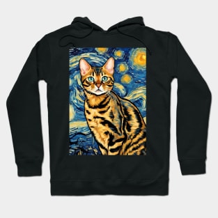 Bengal Cat Breed Painting in a Van Gogh Starry Night Art Style Hoodie